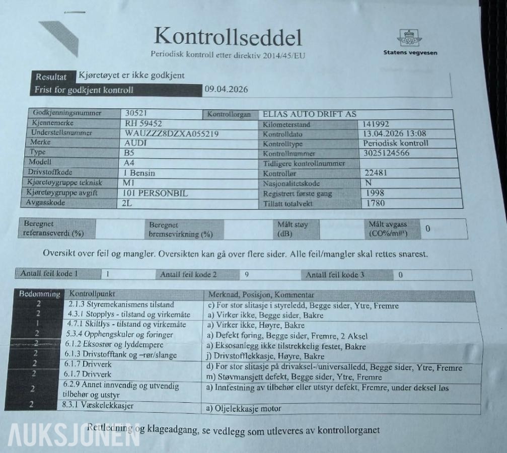 1999 Audi A4 1.8, 142010km, Automat, Hengerfeste, S+V dekk, Reparasjonsobjekt/prosjektbil