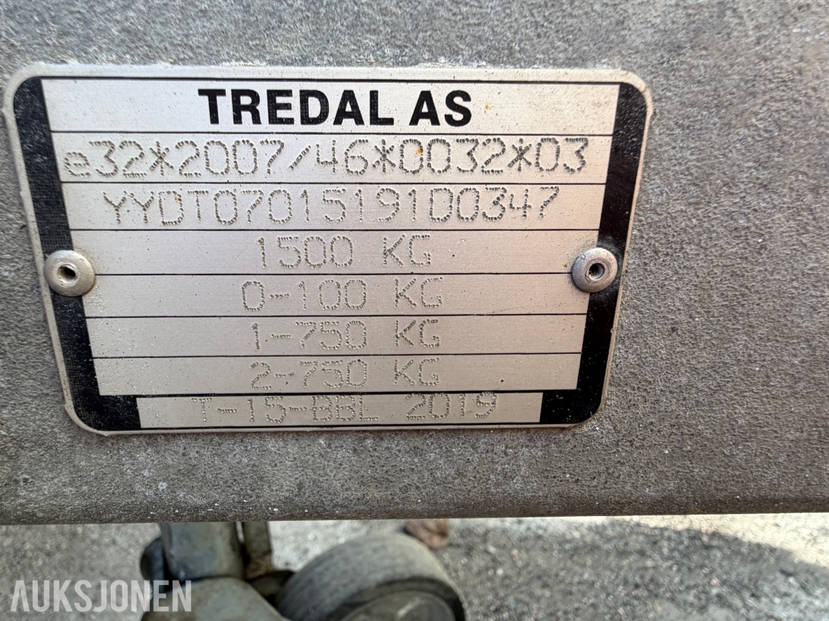 2020 TREDAL T-15-BBL 1500 KG BOGGIHENGER – 2019 MODELL - 