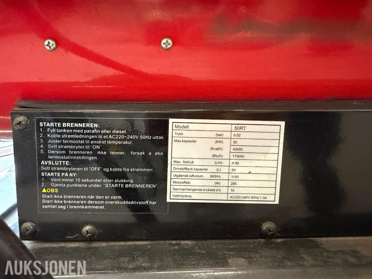 Diesel byggvarmer 50kW - mobil varmekanon med tank