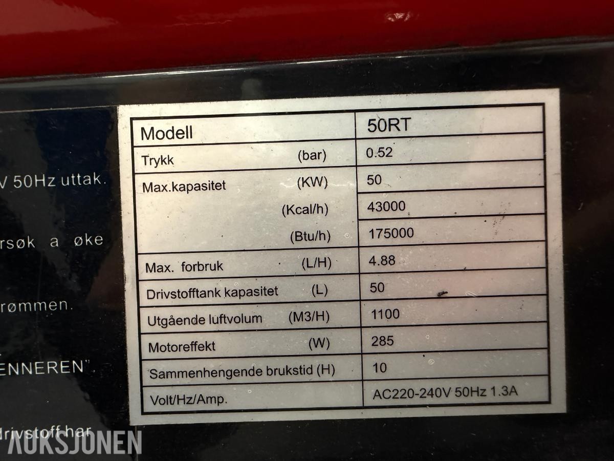 Diesel byggvarmer 50kW - mobil varmekanon med tank