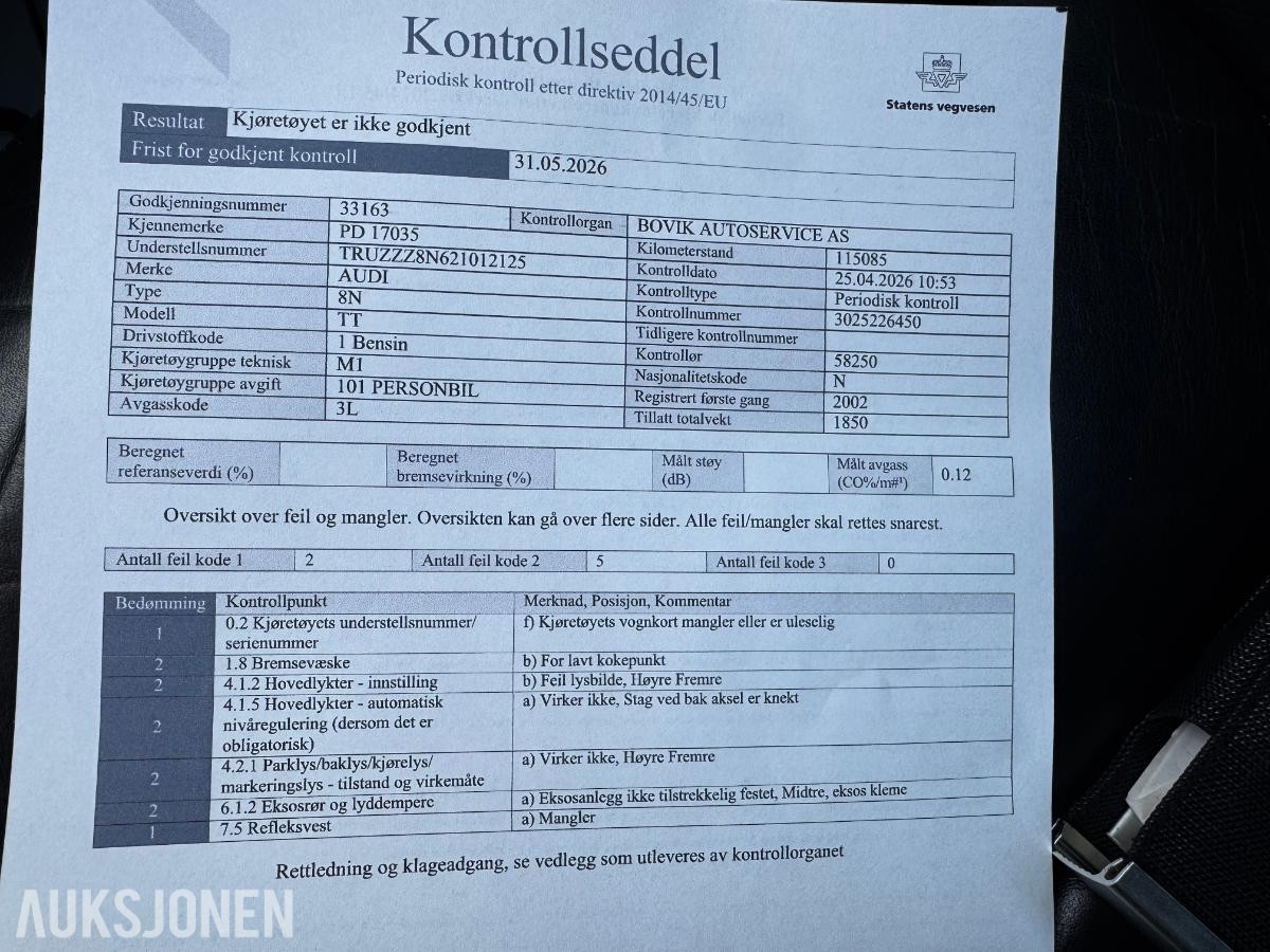 2002 Audi TT 1.8 QUATTRO, 115100km, Skinninteriør