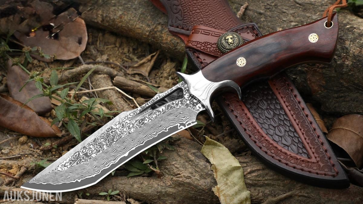 Damaskus Jaktkniv + Slipestein – 48 TIMERS AUKSJON