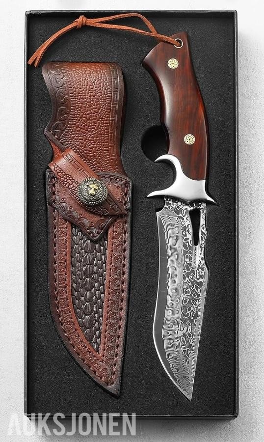 Damaskus Jaktkniv + Slipestein – 48 TIMERS AUKSJON