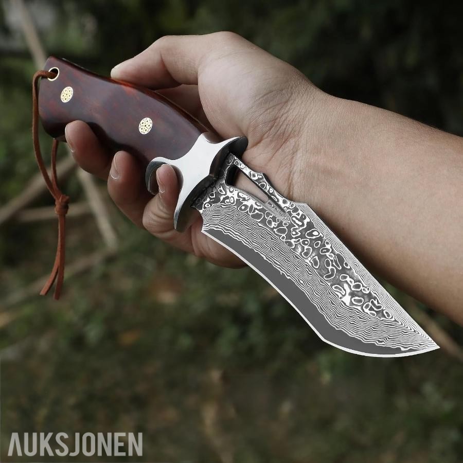 Damaskus Jaktkniv + Slipestein – 48 TIMERS AUKSJON