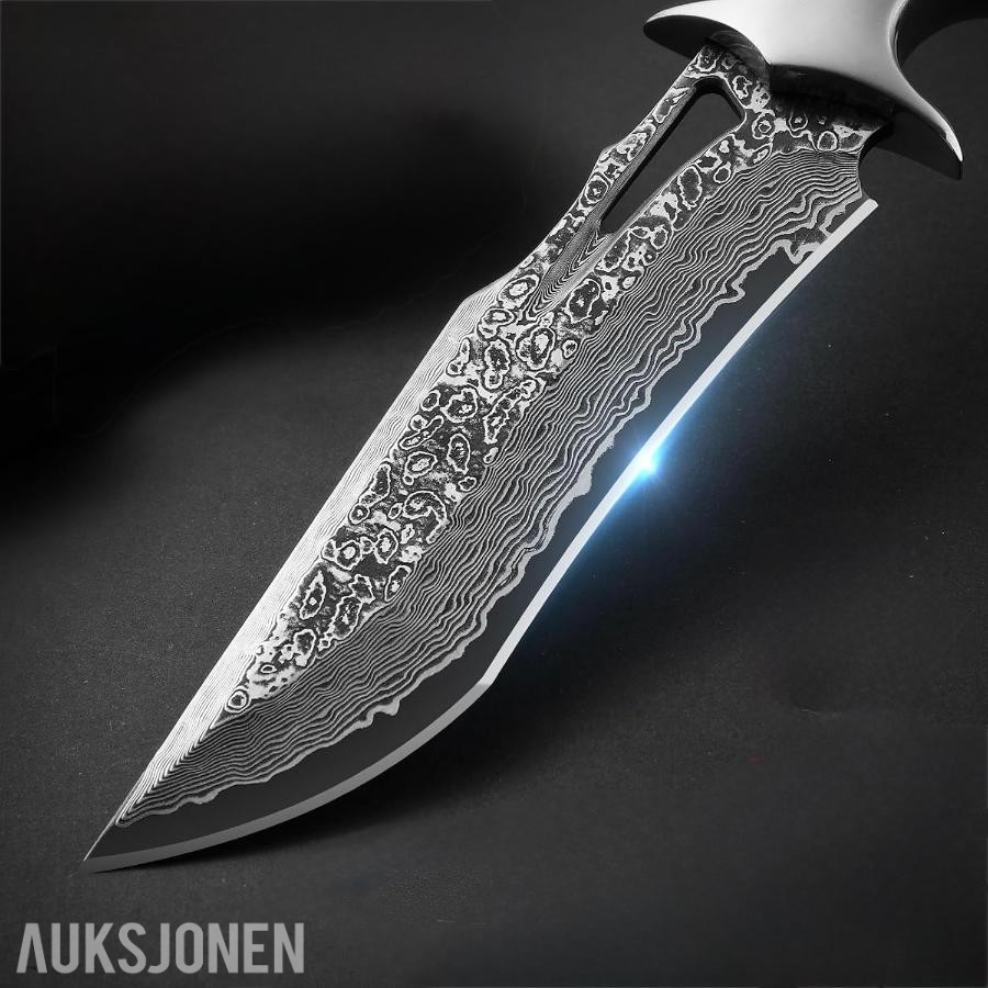Damaskus Jaktkniv + Slipestein – 48 TIMERS AUKSJON