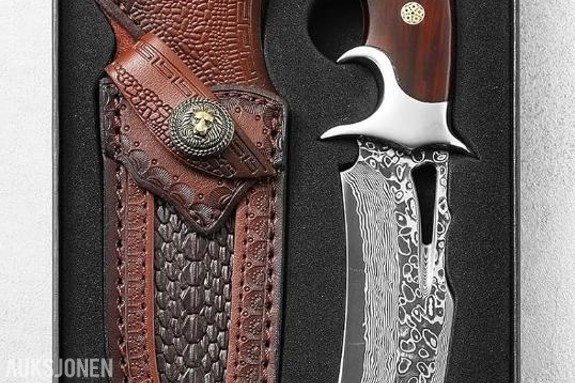 Damaskus Jaktkniv + Slipestein – 48 TIMERS AUKSJON