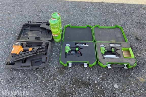 3 stk spikerpistoler – Essve - Bostitch – med spiker og kofferter