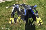 Various swimming/diving equipment Wet suits XL & L