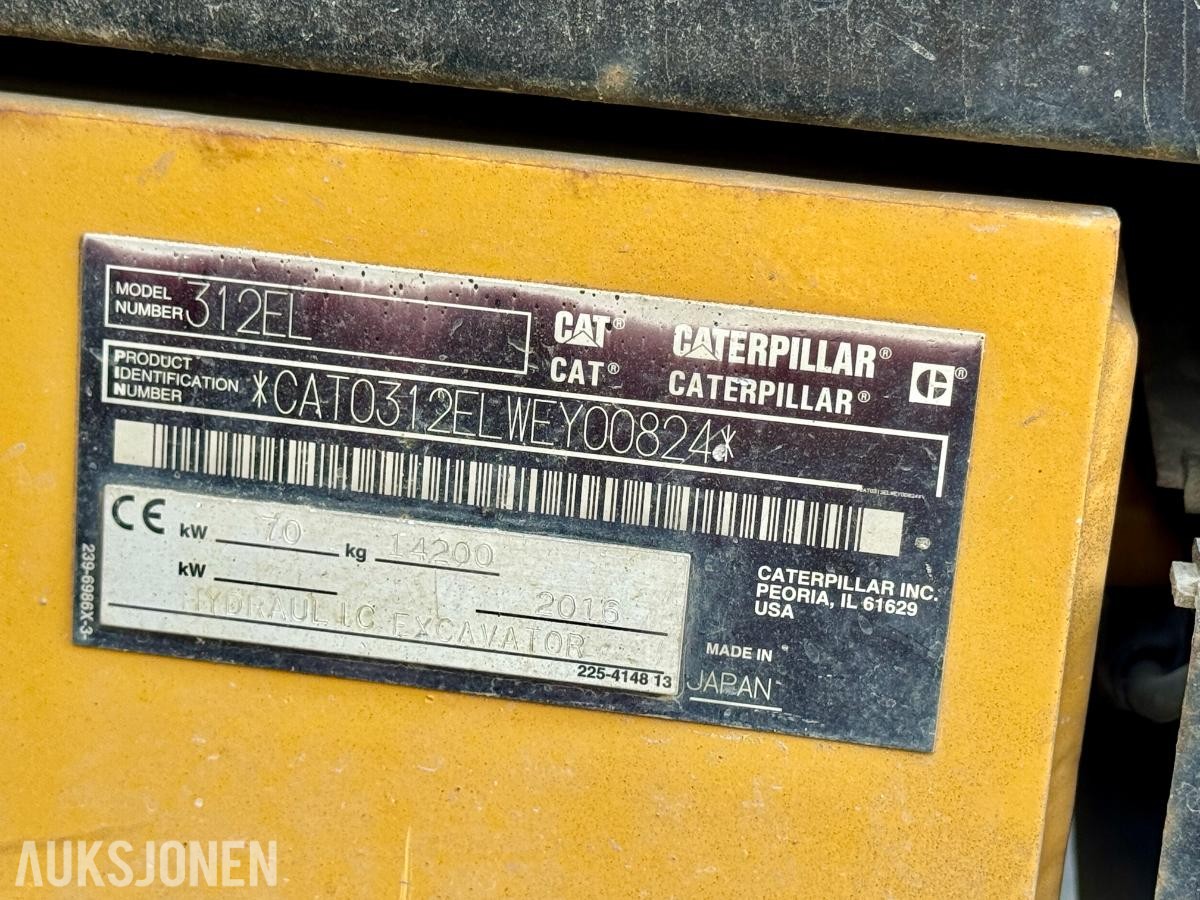 2016 Cat 312EL 2016 Gravemaskin – Årsgodkjent - Timer: 9530