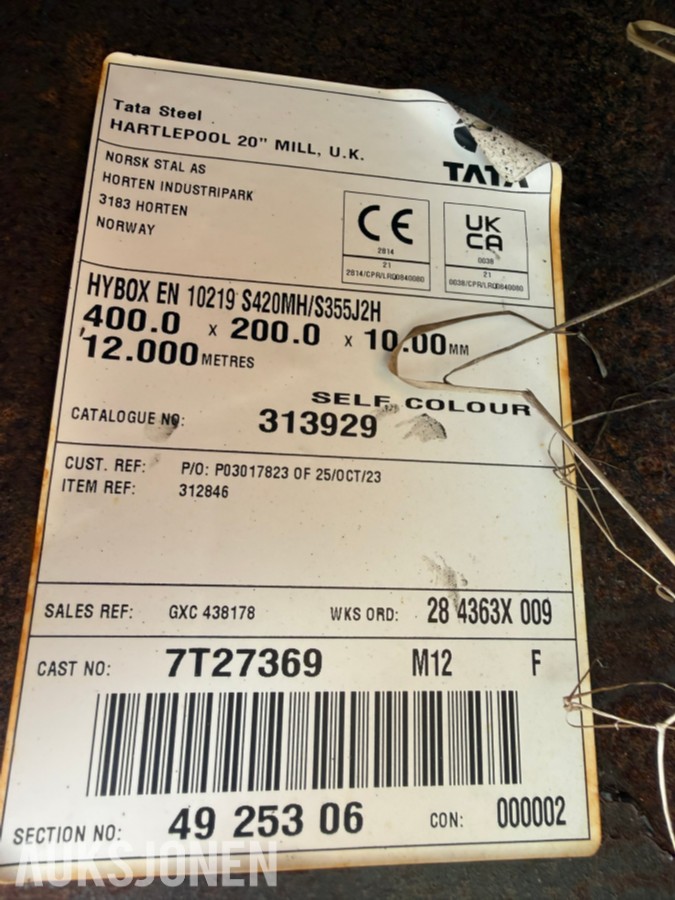 Stålreol med grove konstruksjonsprofiler – 12 m lengder / HYBOX 400x200x10 / S355