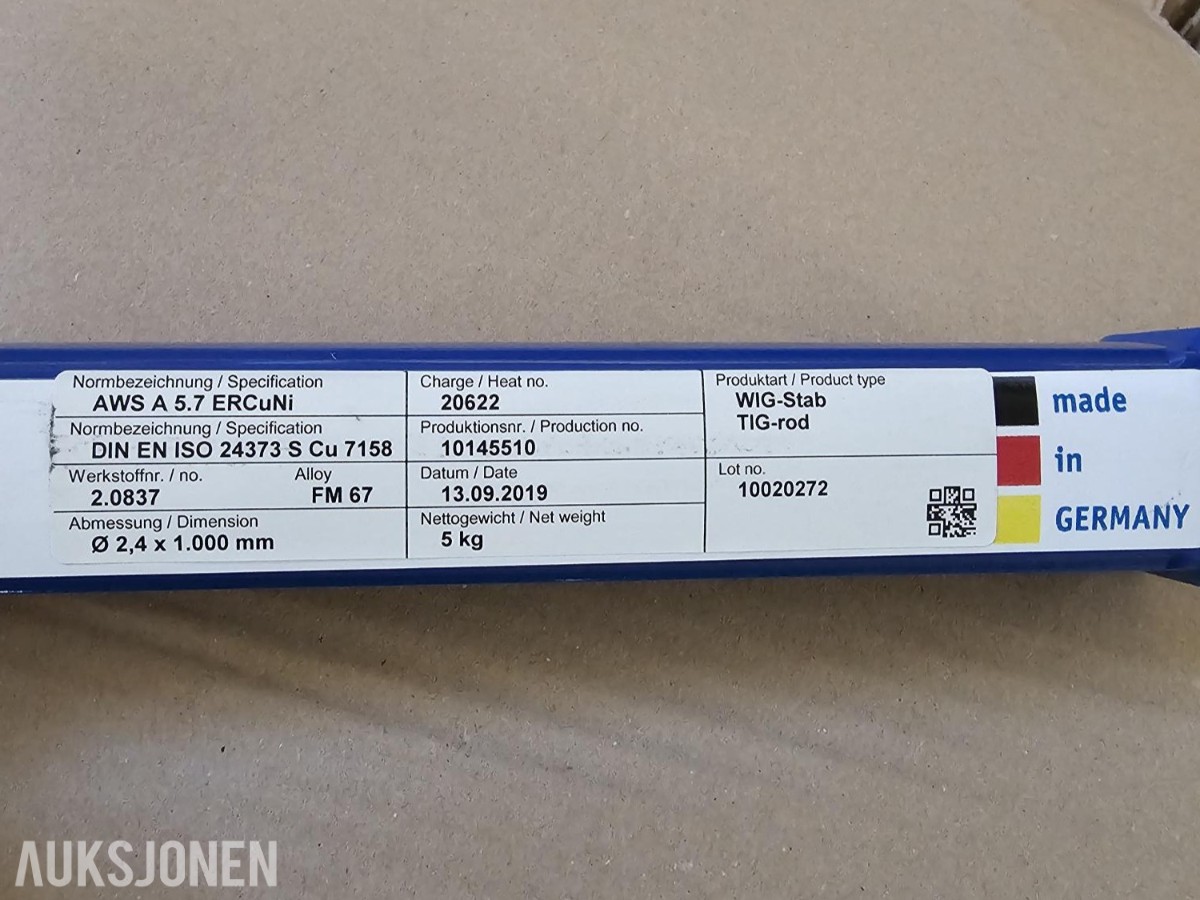 2019 TIG sveisetråd / TIG-staver – CuNi (kopper-nikkel) - 8 pakker à 5 kg