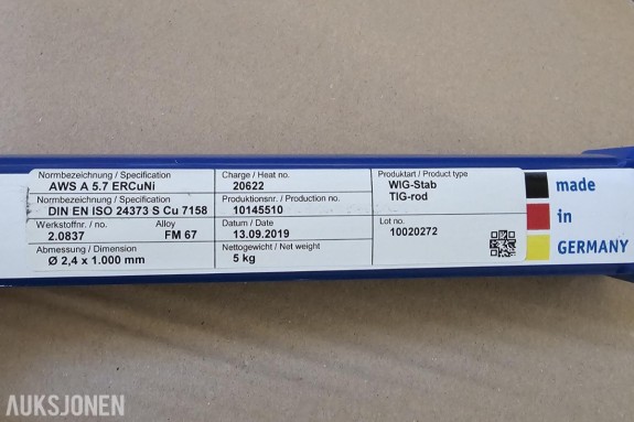 2019 TIG sveisetråd / TIG-staver – CuNi (kopper-nikkel) - 8 pakker à 5 kg
