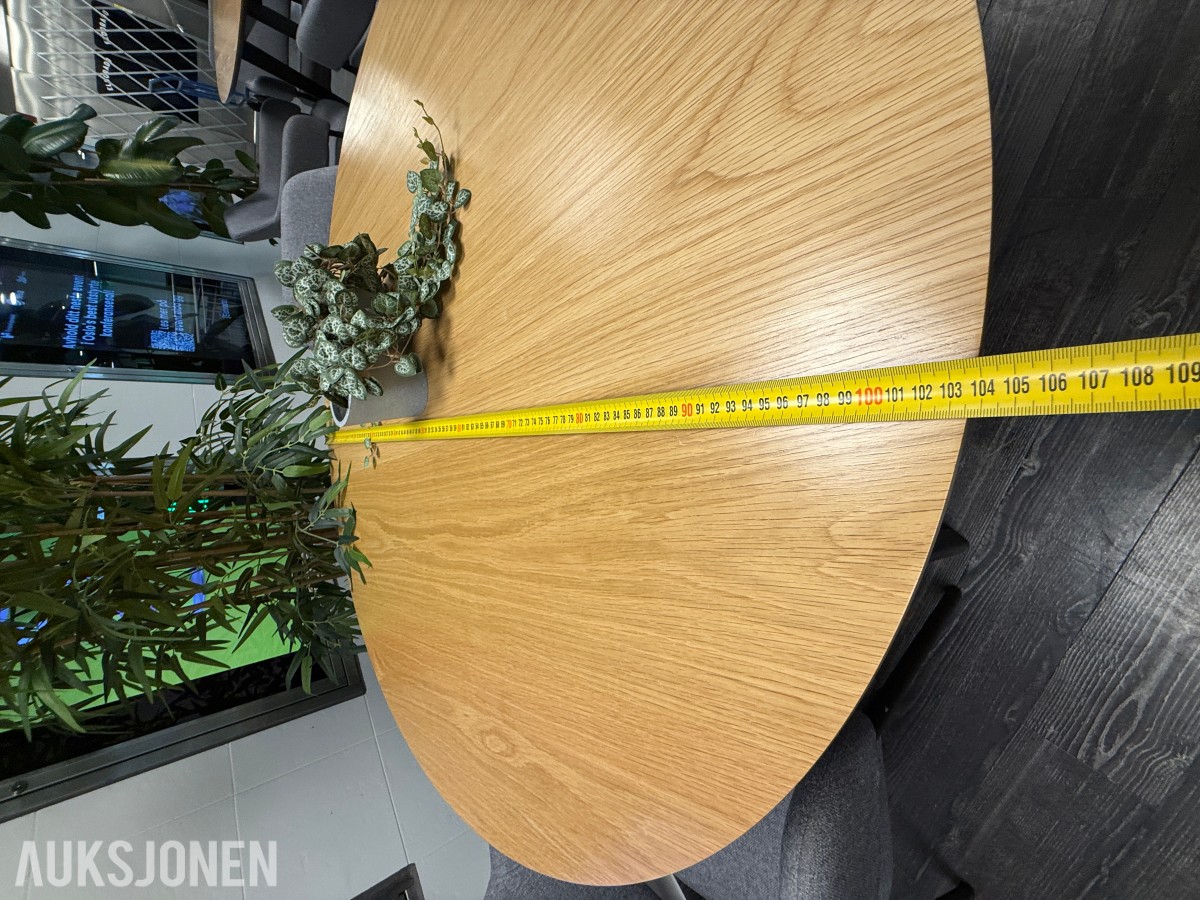 Rundt bord med 4 stoler og plante