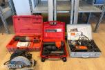 Diverse verktøy: Bosch sirkelsag, Milwaukee, Fein, Hilti + kabelrulle m.m.