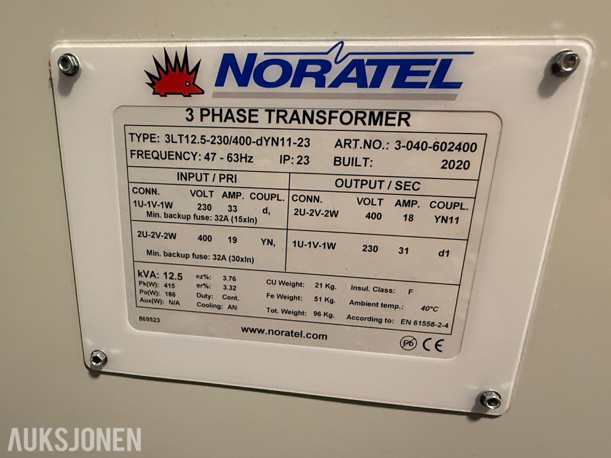 2020 Noratel 3-fas transformator 12.5 kVA 400V 3FAS