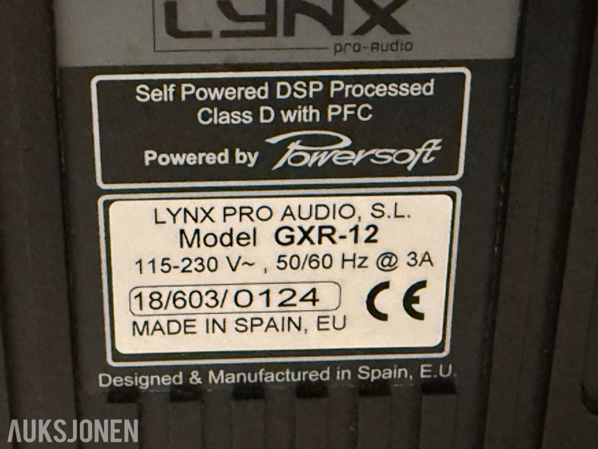 2 stk Lynx Pro Audio GXR-12 aktive PA-høyttalere 1400W DSP