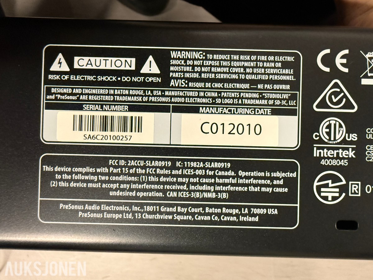 2010 PreSonus StudioLive AR12c analog mikser med USB/SD og Bluetooth
