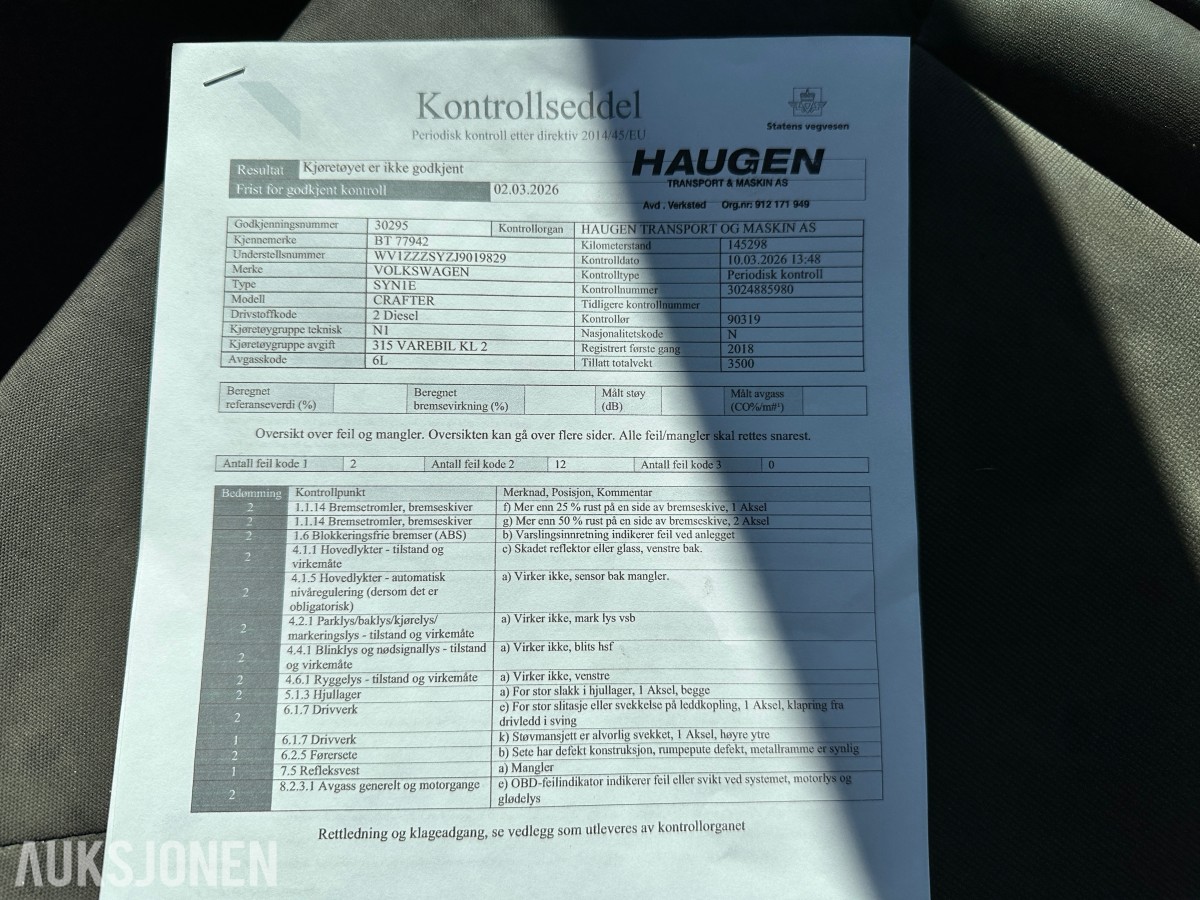 2018 Volkswagen Crafter 35 L3 2,0 TDI 177hk aut Repobjekt, 145300km