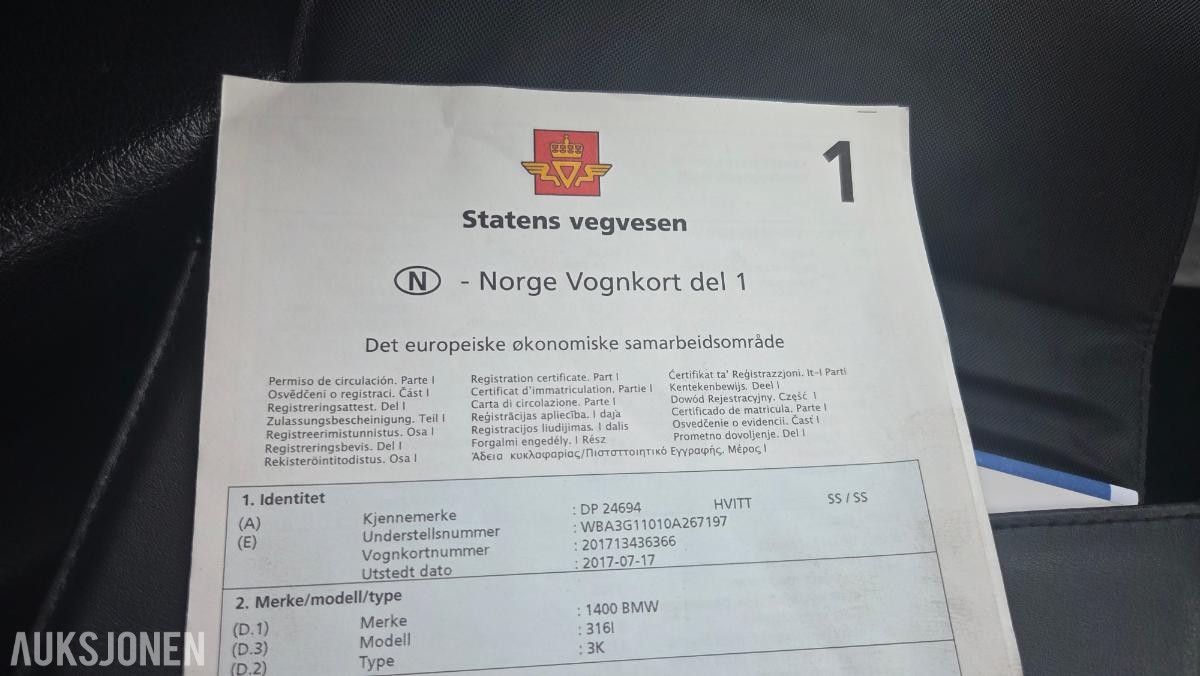 2013 BMW 3-serie, 316I 1.6-136 aut Rep objekt, 175000km