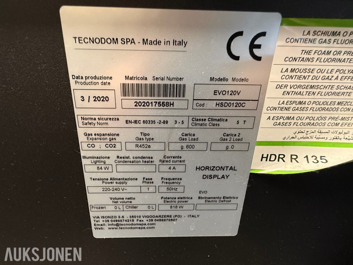 2020 Tecnodom EVO120V kjøledisk / displaydisk 220–240V