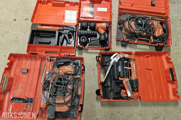 Hilti verktøysett i kofferter - MD 2000 dispenser/limpistol - 2 stk Hilti TE 7 borhammer - Profesjonelt elverktøy - Brukt fra VVS-firma