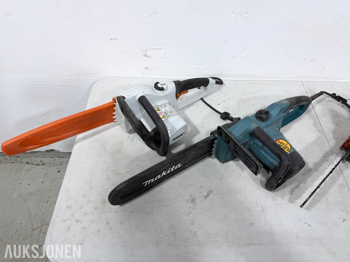 Parti motorsager og elektriske kjedesager – Stihl, Makita, Hikoki m.m.