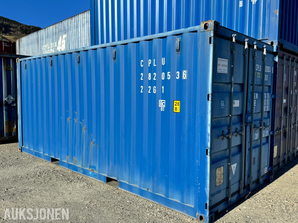 20 fot lagercontainer 2-delt med dør i hver ende.