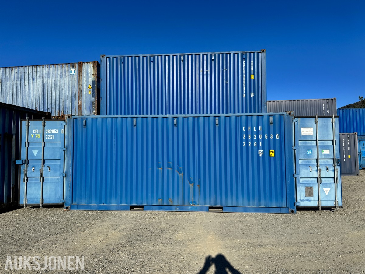 20 fot lagercontainer 2-delt med dør i hver ende.