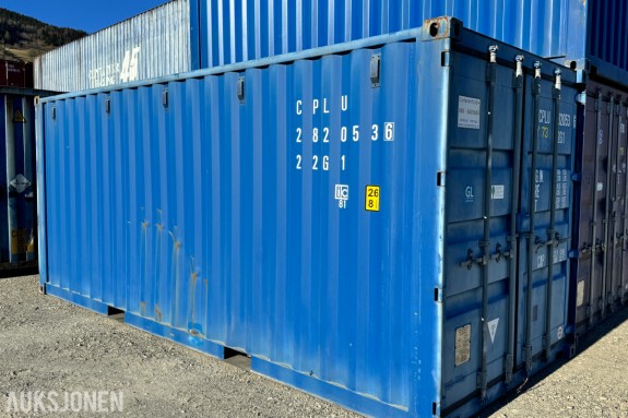 20 fot lagercontainer 2-delt med dør i hver ende.