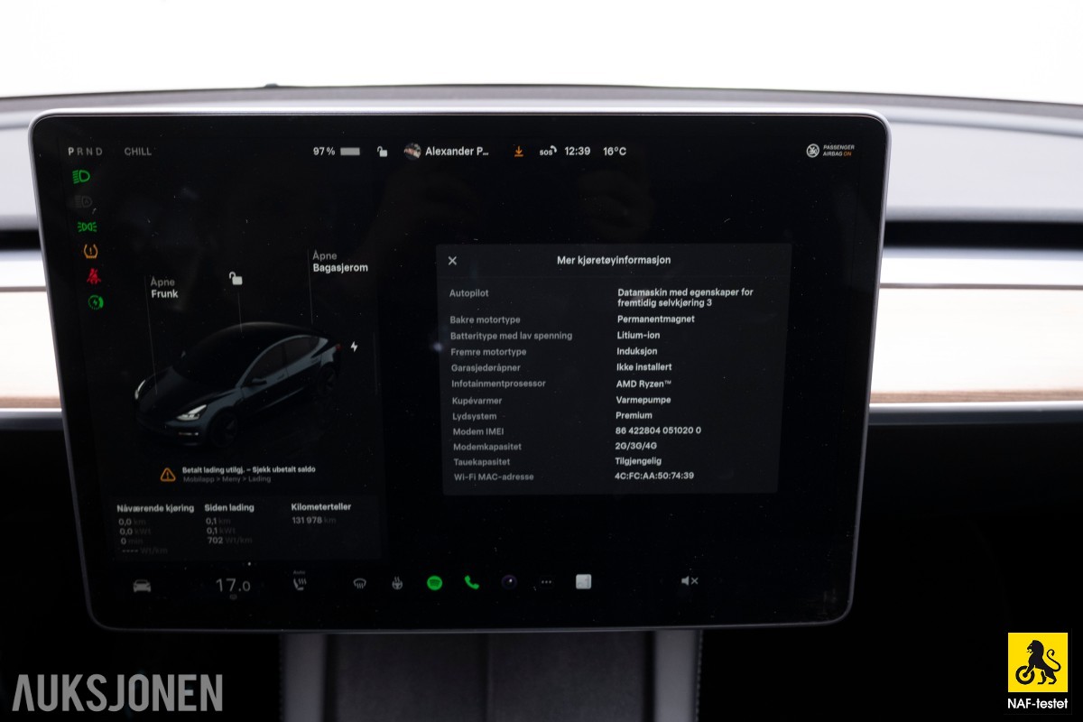2022 Tesla Model 3 LR AWD HENGERFESTE AUTOPILOT PREMIUM LYD