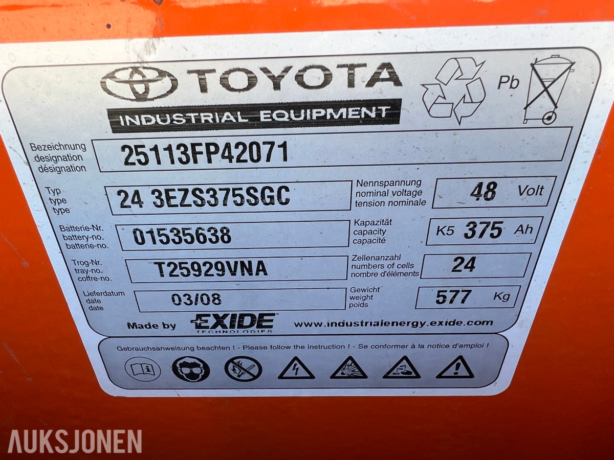 2008 Toyota 7FBEF13 - Batteridrevet Gaffeltruck kunn: 1318 t
