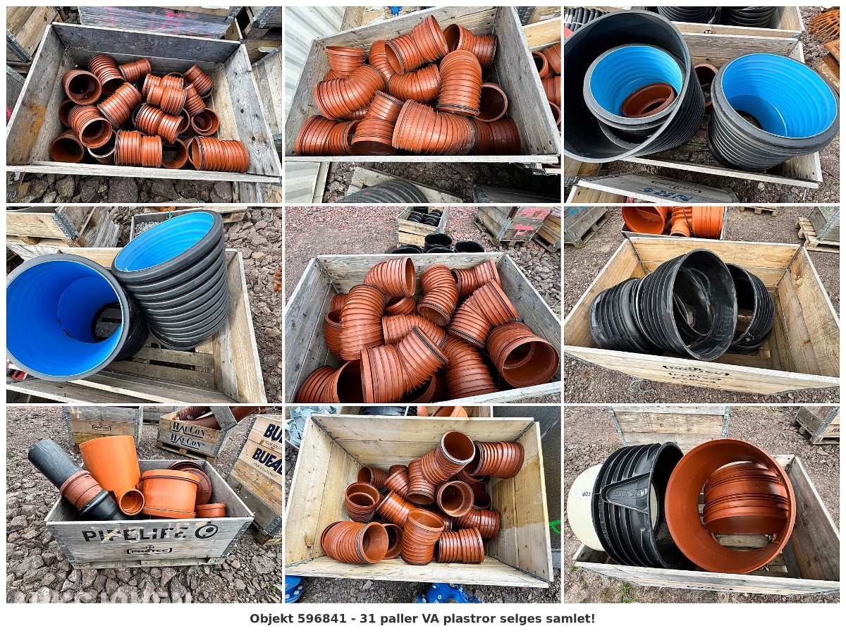 31 paller med diverse VA-plastdeler selges samlet