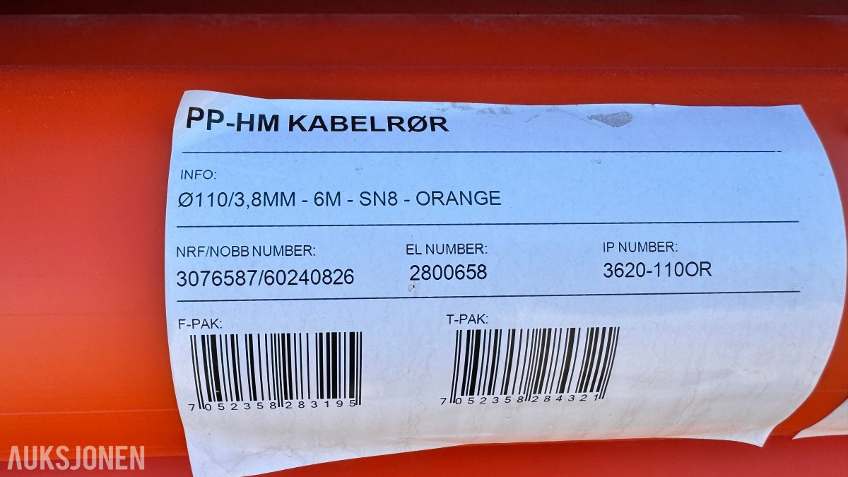 2025 INFRAPLAST 1200 meter PP_HM KABELRØR Ø110 SN8