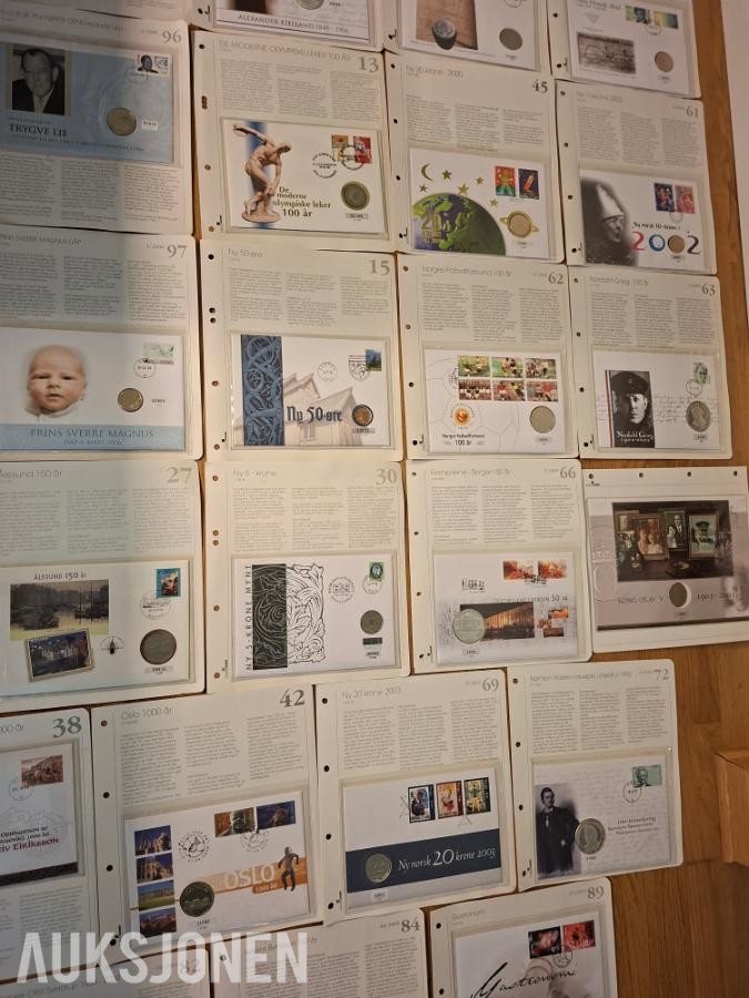 46 myntbrev, minst 7 i sølv, høy kostpris