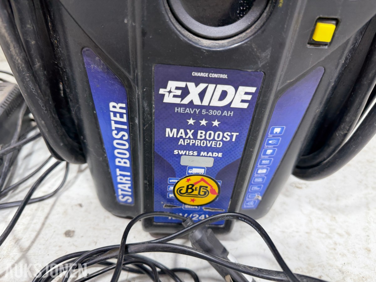 Parti med batteriladere, startbooster og startkabler