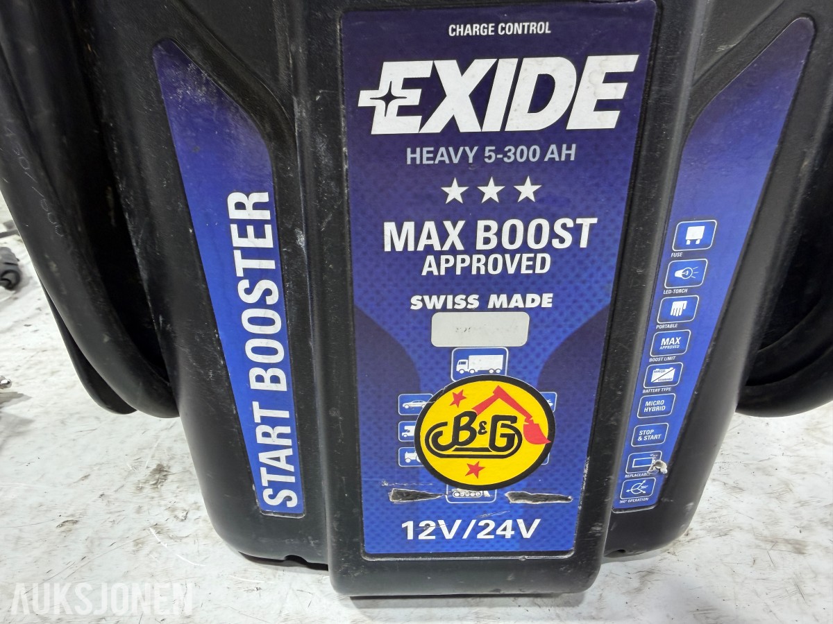 Parti med batteriladere, startbooster og startkabler