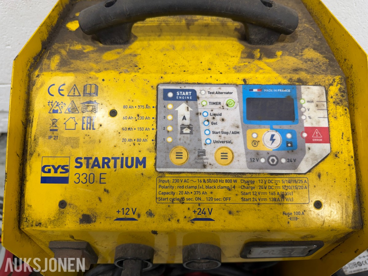 Parti med batteriladere, startbooster og startkabler
