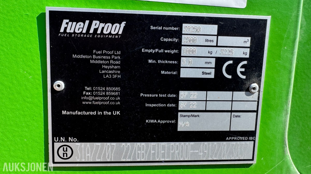 2022 FUEL PROOF 2500L. Med ca 1600L diesel