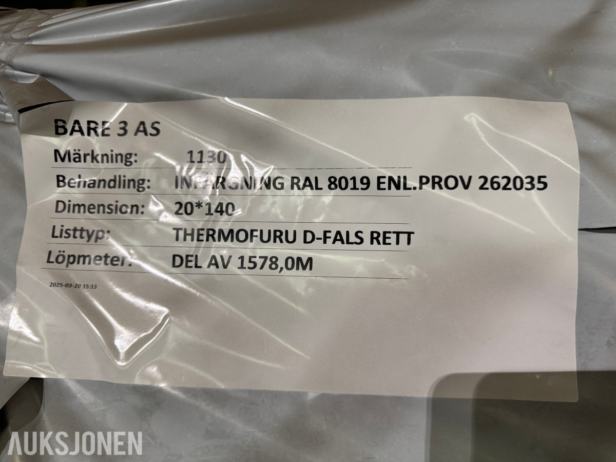 BRANNIMPREGNERT THERMOFURU MED FARGE 20x140x2000 mm 288 stk