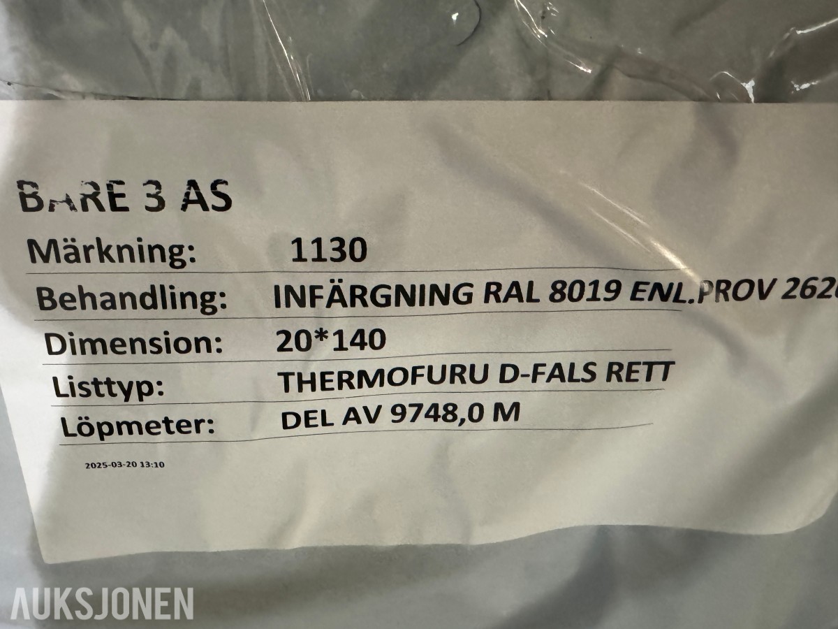BRANNIMPREGNERT THERMOFURU MED FARGE 20x140x3800 mm 288 stk