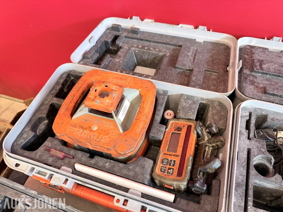 GeoMax, Nedo og Leica måle-/laserutstyr med stativer og kofferter