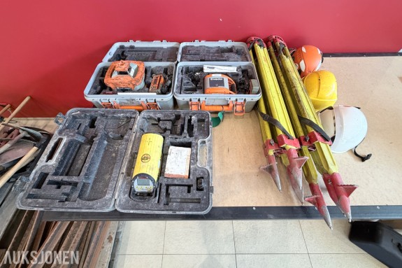 GeoMax, Nedo og Leica måle-/laserutstyr med stativer og kofferter