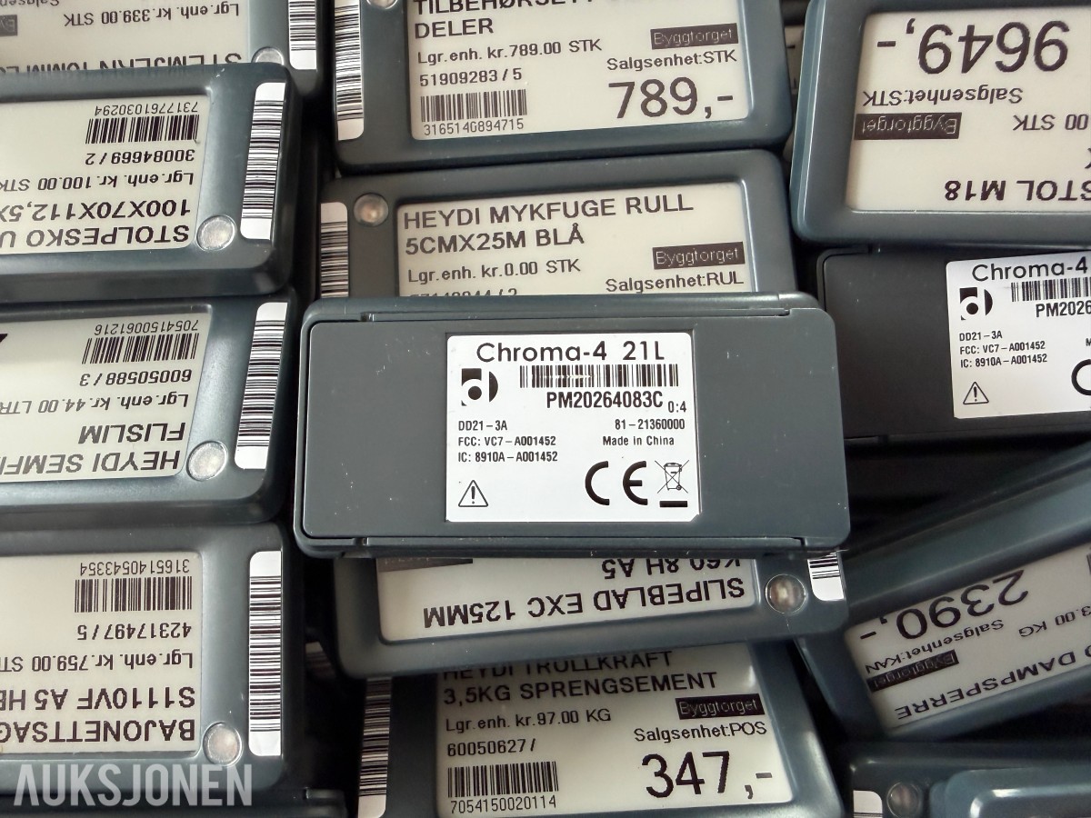 Delfi/Breece Chroma-4 elektroniske hylleetiketter med tilbehør