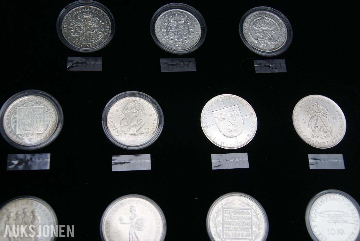 11 SØLV MINNE-MYNTER SVERIGE 1897 - 1972!