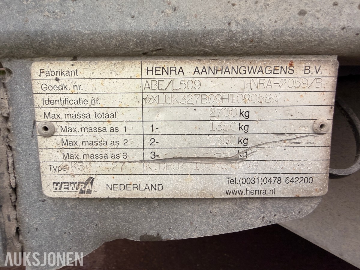 2010 Henra K3,27 TIPPHENGER med 1800kg nyttelast