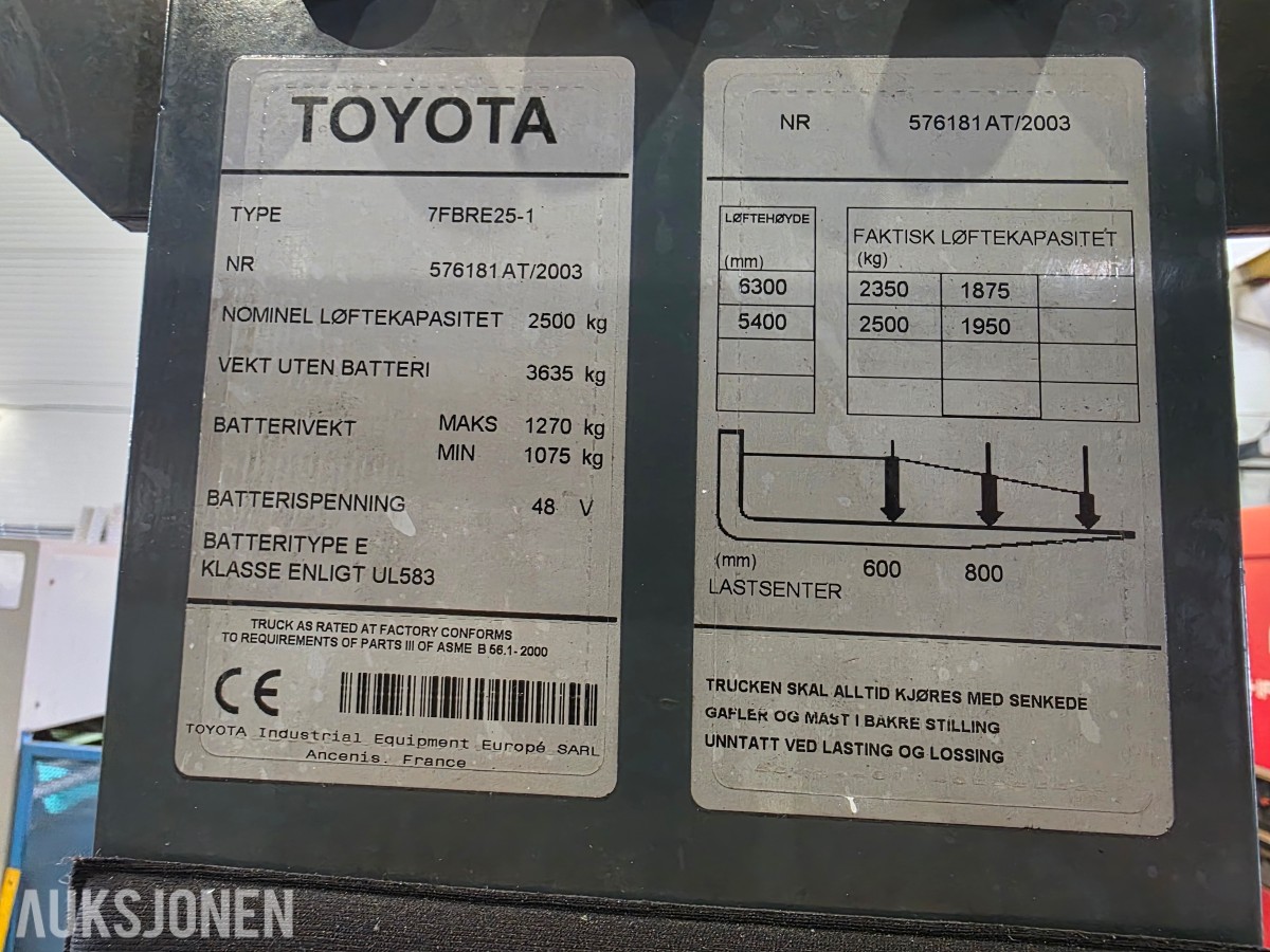 2003 Toyota 7FBRE25-1 skyvemasttruck