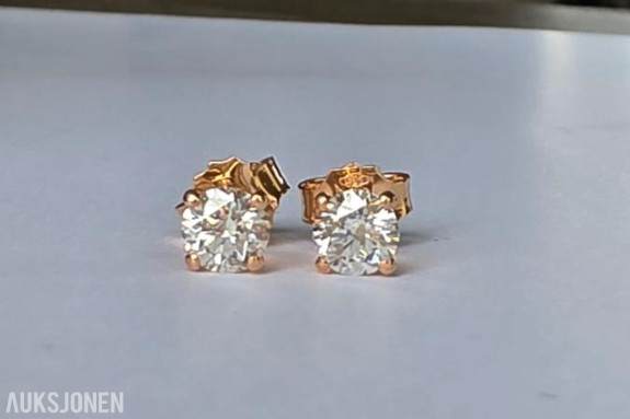1.00CT ENSTENS DIAMANTØREDOBBER I 14K GULL. HELT NATURLIGE DIAMANTER! TAKSTBREV OG SERTIFIKAT! - 72 Timers auksjon