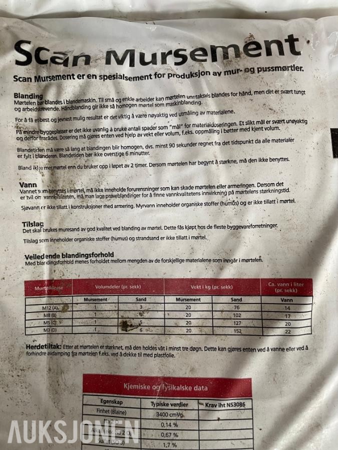 10 stk. SCAN Mursement 20 kg sekker