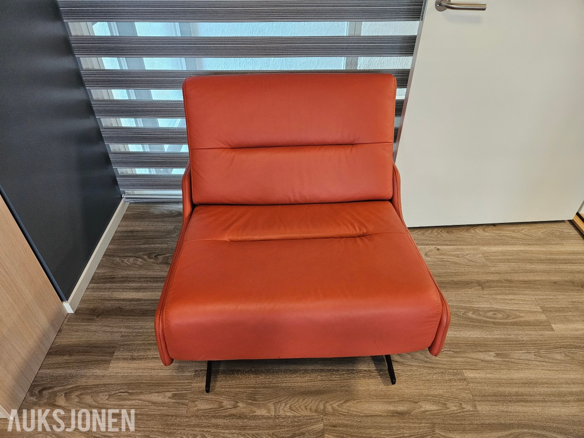 Skinnlenestol - Cognac/oransje skinn - Metallben