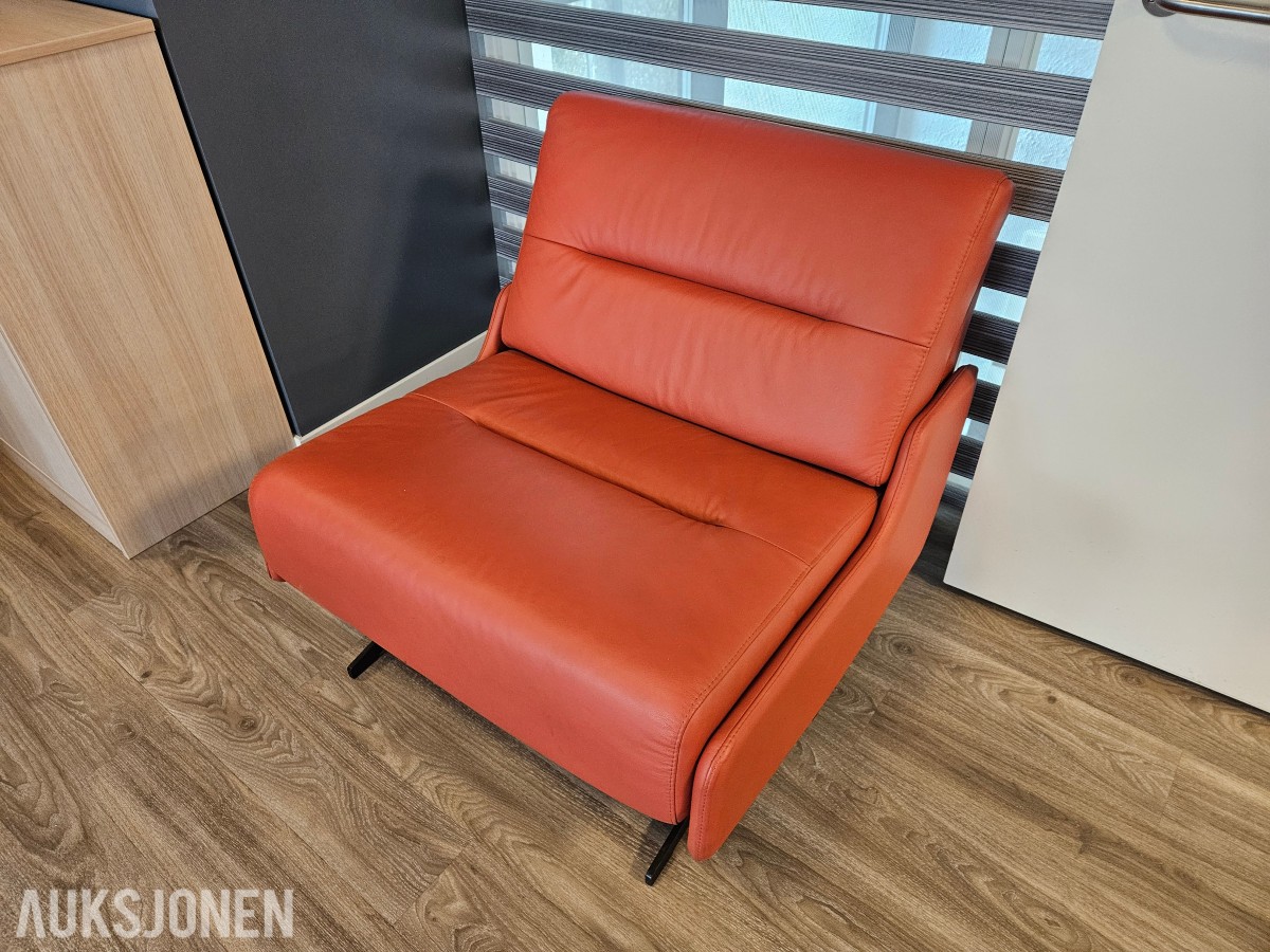 Skinnlenestol - Cognac/oransje skinn - Metallben